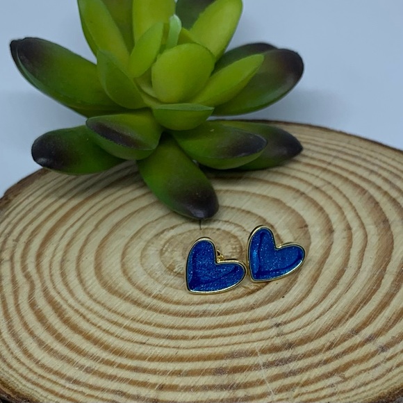 Sapphire Blue Heart Earrings in Gold Tone Frame - Picture 4 of 14